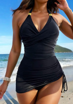 Women mesh patchwork drawstring sexy one-piece swimsuit Women mesh patchwork drawstring sexy one-piece swimsuit