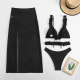 Women solid lace sexy mesh long skirt swimsuit Three-Pieces