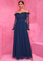 Women Patchwork Chiffon Off Shoulder Lace Evening Dress