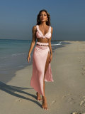 Women solid lace sexy mesh long skirt swimsuit Three-Pieces