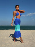 Women gradient mesh beach long skirt sexy bikini bikini Three-Piece