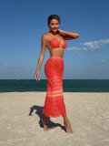 Women gradient mesh beach long skirt sexy bikini bikini Three-Piece