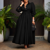 Women Elegant Long Sleeve Solid Maxi African Shirt Dress