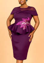 Women Sequin Cape Sleeve Formal Party Dress