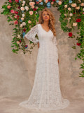 Women V-Neck Long Sleeve Lace Dress