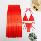Women gradient mesh beach long skirt sexy bikini bikini Three-Piece