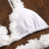 Women solid lace sexy mesh long skirt swimsuit Three-Pieces
