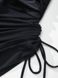 Women mesh patchwork drawstring sexy one-piece swimsuit