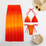 Women gradient mesh beach long skirt sexy bikini bikini Three-Piece