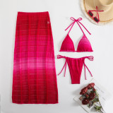 Women gradient mesh beach long skirt sexy bikini bikini Three-Piece