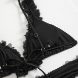 Women solid lace sexy mesh long skirt swimsuit Three-Pieces