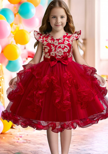 Girls Bow Formal Party Dress