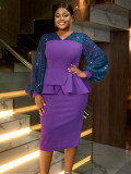 Women Elegant Lantern Sleeve Ruffled Bodycon Party Dress