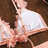 Women solid lace sexy mesh long skirt swimsuit Three-Pieces