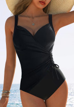 Women solid drawstring sexy one-piece swimsuit Women solid drawstring sexy one-piece swimsuit