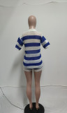 Women Sexy Hollow See-Through Turndown Collar Knitting Top and Shorts Two Piece Set