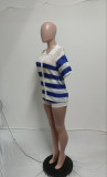 Women Sexy Hollow See-Through Turndown Collar Knitting Top and Shorts Two Piece Set