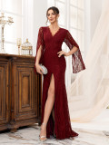 Burgundy Bridesmaid Dress Sexy Slim Fishtail Formal Evening Gown