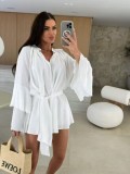 Women's Lace Ruffle Sleeve V-Neck Blouse