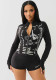 Women's Fashion Printed Long Sleeve Two Piece Shorts Set