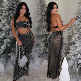 Women's Strapless Beaded Two-Piece Bodycon Skirt Set