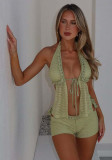 Women's Solid Color Tie Nightclub Fashion Two Piece Shorts Set
