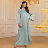 Dubai Women Elegant Satin Beaded Abaya Dress