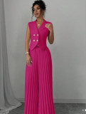 Women's Vest and Pleated Pants Suit Fashionable Wear