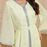 Women’s Arab Dress Chiffon Beaded Abaya Muslim Robe