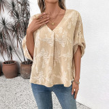 Spring and Summer Women's Bat-Sleeve  Jacquard Pullover Shirt