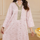 Arabic Muslim Dubai Robe Luxury Jacquard Sequin Dress