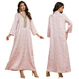 Arabic Muslim Dubai Robe Luxury Jacquard Sequin Dress