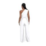 Women's Sexy Solid Color Fashion One-Shoulder Slash Shoulder Jumpsuit