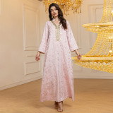 Arabic Muslim Dubai Robe Luxury Jacquard Sequin Dress