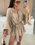 Women's Lace Ruffle Sleeve V-Neck Blouse