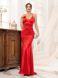 Women's Summer V-Neck Lace-Up Fishtail Evening Dress