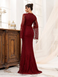Burgundy Bridesmaid Dress Sexy Slim Fishtail Formal Evening Gown