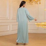 Dubai Women Elegant Satin Beaded Abaya Dress