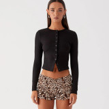 Spring and Summer Women's Solid Color Slim Long Button Cardigan Top