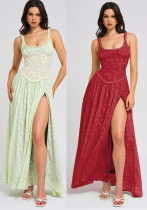 Women Sexy Floral Strap High Slit Long Dress