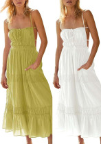 Spring and Summer Fashion Sexy Pleated Low Back Strap Dress