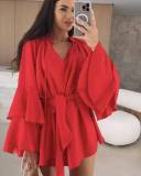 Women's Lace Ruffle Sleeve V-Neck Blouse
