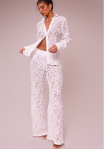 Autumn Slim Sexy Hollow Jacquard Lace Two Piece Pants Set Autumn Slim Sexy Hollow Jacquard Lace Two Piece Pants Set