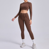 Women's Pleated Butt-Lift Yoga Suit Running Sports Fitness two piece pants set
