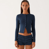 Spring and Summer Women's Solid Color Slim Long Button Cardigan Top