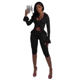 Spring Women's Sexy Solid Color Hollow Lace Two-Piece Shorts Set