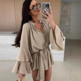 Women's Lace Ruffle Sleeve V-Neck Blouse