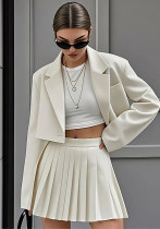 Spring and Summer Fashion Women's Short Blazer Pleated Skirt Set