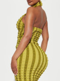 Women's Summer Halter Neck Low Back Crop Top and Skirt Two Piece Set