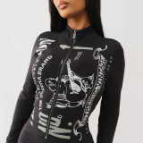 Women's Fashion Printed Long Sleeve Two Piece Shorts Set